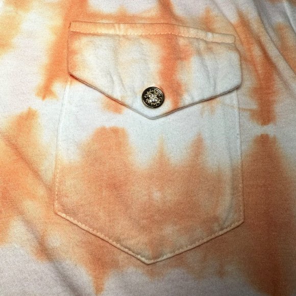 Calvin Klein | Orange & White Pattern 3/4 Sleeve Button Down Shirt | Size M - Picture 5 of 10